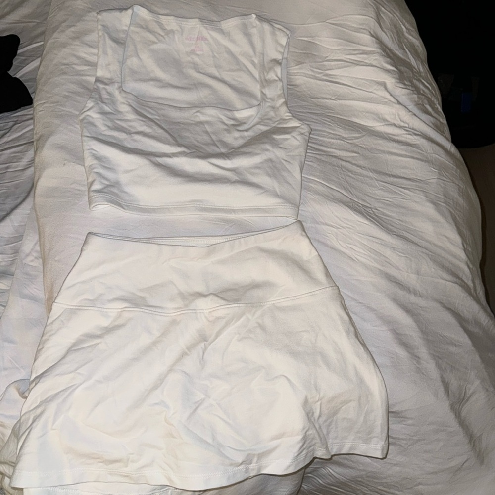 Two piece skirt set with shorts under the shorts